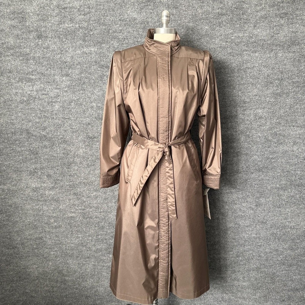 Vintage 80s J Gallery Womens 11 12 Petite Tan Belted Trench Coat Classic - Picture 2 of 16